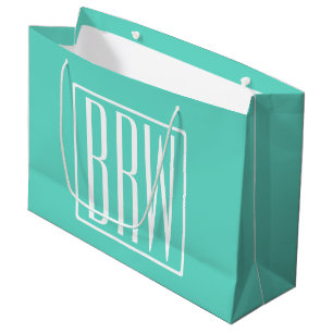 Grand Sac Cadeau Monogramme Initiales 3 Modernes Gras Blanc Sur A