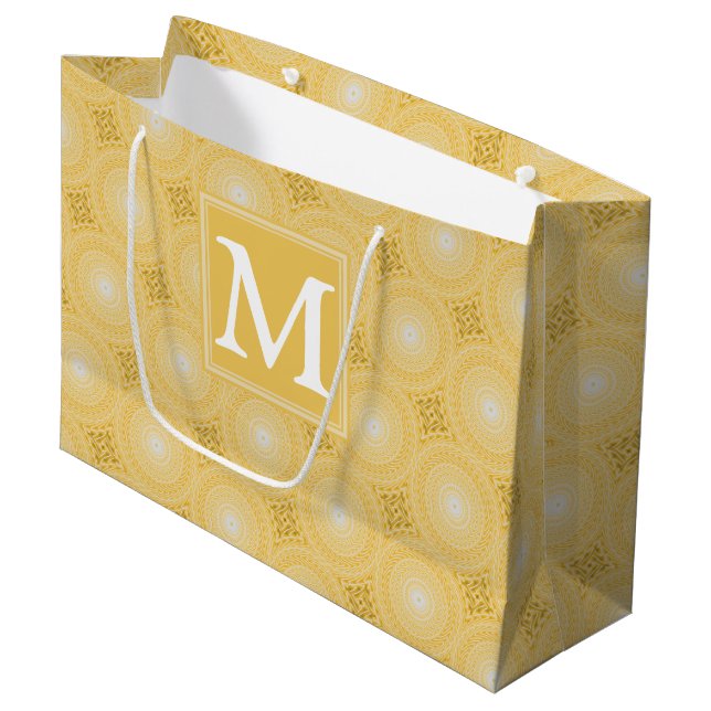Grand Sac Cadeau Monogramme jaune cercles motif (Devant Angle)