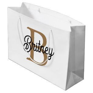 Grand Sac Cadeau Monogramme moderne élégant Nom Black Gold Script