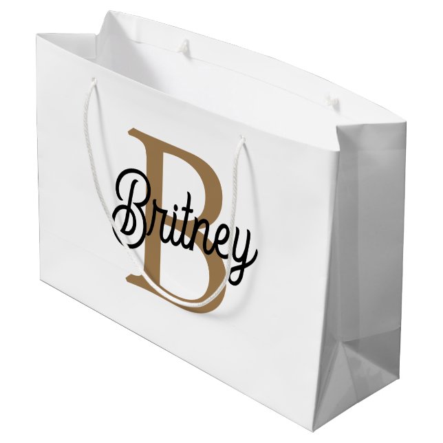 Grand Sac Cadeau Monogramme moderne élégant Nom Black Gold Script (Dos Angle)