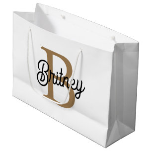 Grand Sac Cadeau Monogramme moderne élégant Nom Black Gold Script
