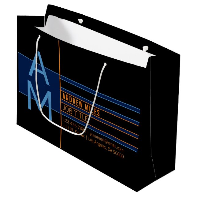 Grand Sac Cadeau Monogramme moderne et formes et couleurs modifiabl (Devant Angle)