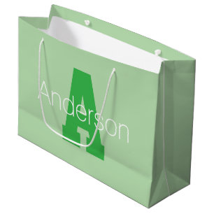 Grand Sac Cadeau Monogramme Moderne Gras Vert Pâle et Kelly