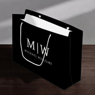Grand Sac Cadeau Monogramme moderne minimaliste noir et blanc