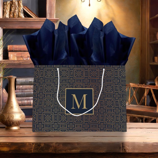 Grand Sac Cadeau Monogramme Motif Art déco géométrique (Créateur téléchargé)