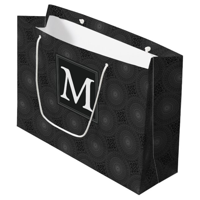 Grand Sac Cadeau Monogramme motif des cercles de charbon (Devant Angle)