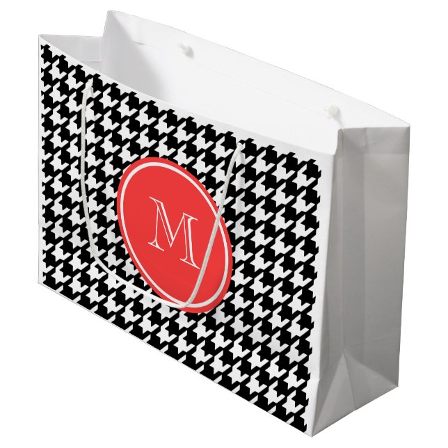 Grand Sac Cadeau Monogramme noir et blanc de corail de (Devant Angle)