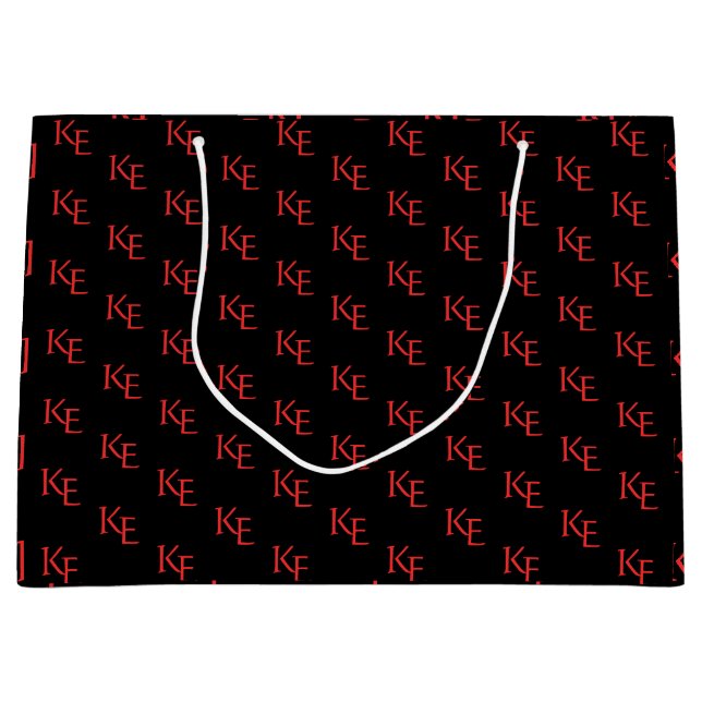 Grand Sac Cadeau Monogramme noir rouge Mariage gothique minimal (Devant)