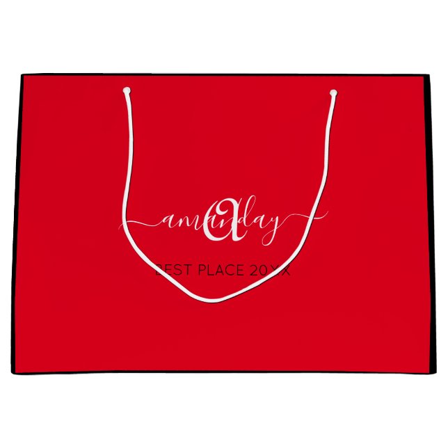 Grand Sac Cadeau Monogramme Nom Black Red Shop Gold Mariage (Devant)