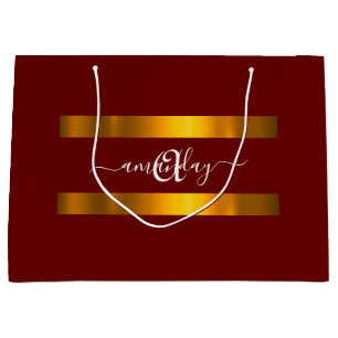 Grand Sac Cadeau Monogramme Nom Bourgogne Or Anniversaire Jours fér