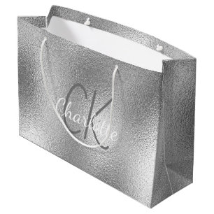 Grand Sac Cadeau Monogramme nominatif moderne élégant en métal arge