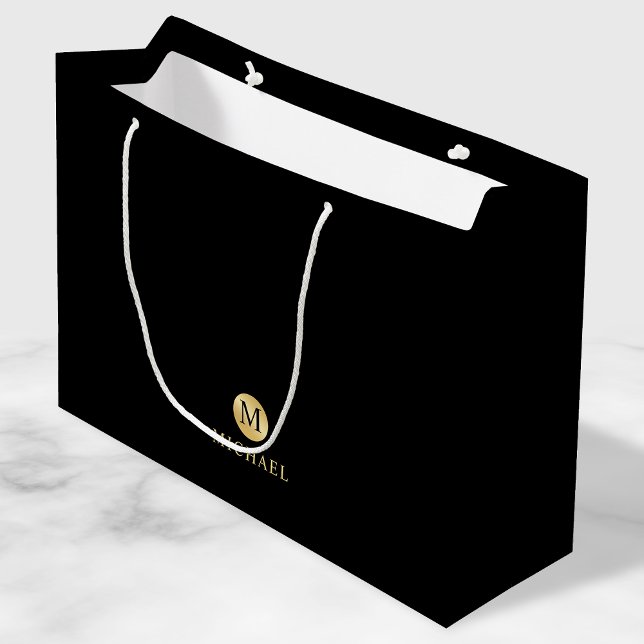 Grand Sac Cadeau Monogramme personnalisé de luxe noir et or (Créateur téléchargé)
