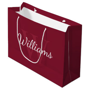 Grand Sac Cadeau Monogramme personnalisé et nom Rouge bordeaux