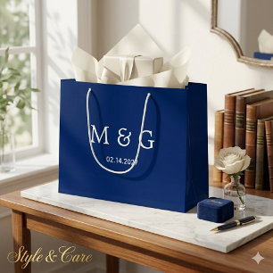 Grand Sac Cadeau Monogramme personnalisé et symbole de date d'amour
