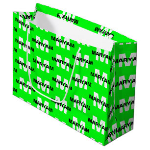 Grand Sac Cadeau Monogramme personnalisé moderne Nom Bright Green C