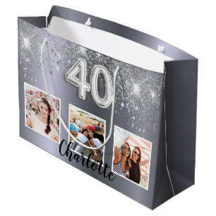 Grand Sac Cadeau monogramme photo de la parties scintillant argent