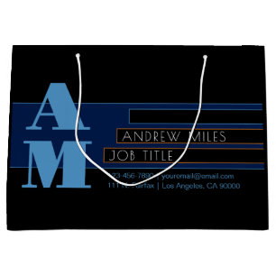 Grand Sac Cadeau Monogramme rétro-moderne et formes et couleurs mod