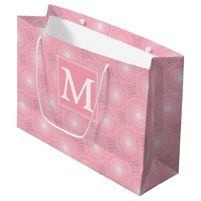 Grand Sac Cadeau Monogramme rose cercles motif (Devant Angle)
