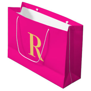 Grand Sac Cadeau Monogramme rose chaud Simple