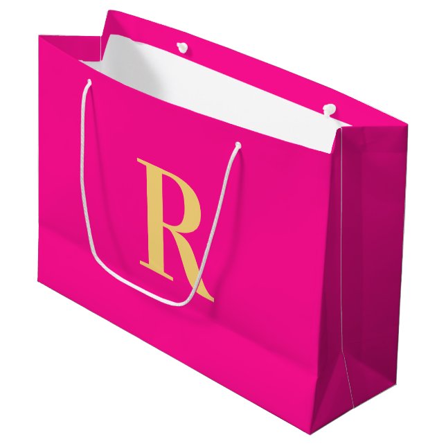 Grand Sac Cadeau Monogramme rose chaud Simple (Devant Angle)