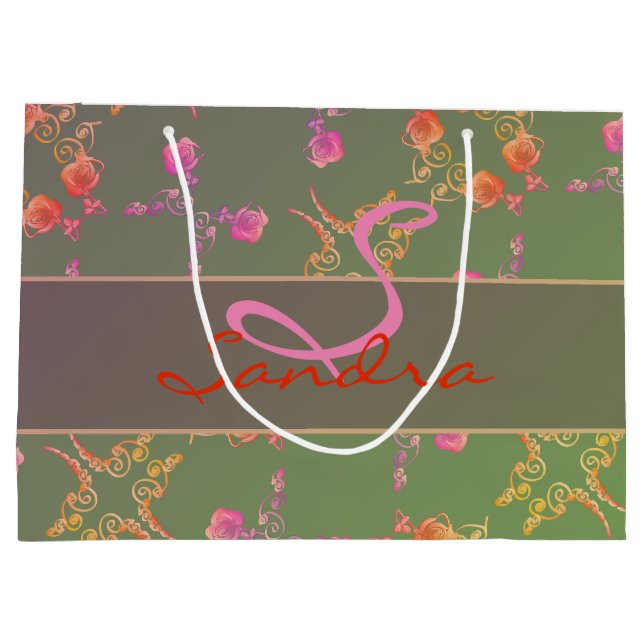 Grand Sac Cadeau Monogramme Rose Coeur et mousse pourpre (Dos)