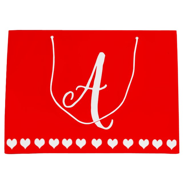 Grand Sac Cadeau Monogramme rouge et blanc initial (Devant)