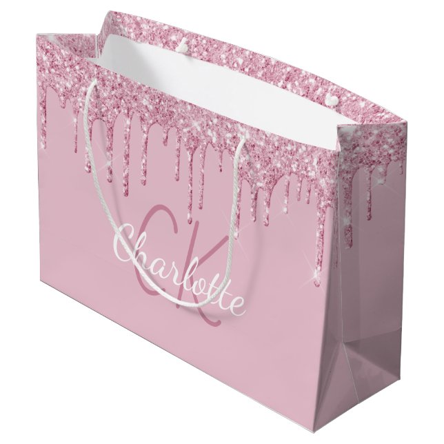 Grand Sac Cadeau Monogramme scintillant de luxe avec gouttes de pai (Dos Angle)