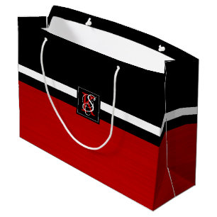 Grand Sac Cadeau Monogramme simple à deux tons Noir et Rouge Initi