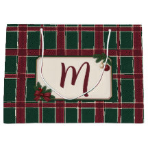 Monogramme Tartan Vert Bourgogne de Noël Héritage