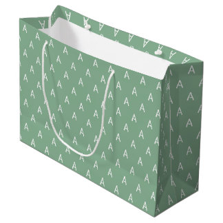 Grand Sac Cadeau Monogramme vert doux minimaliste