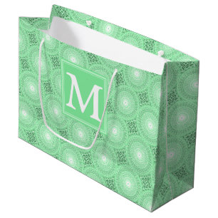 Grand Sac Cadeau Monogramme vert ressort cercles motif