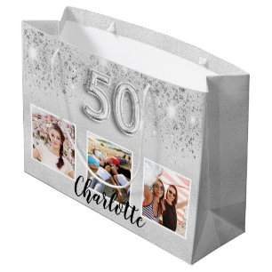 Grand Sac Cadeau Monographie photo parties scintillant argent 50e a