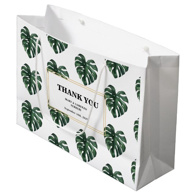 Grand Sac Cadeau Monstera Merci Mariage (Devant Angle)