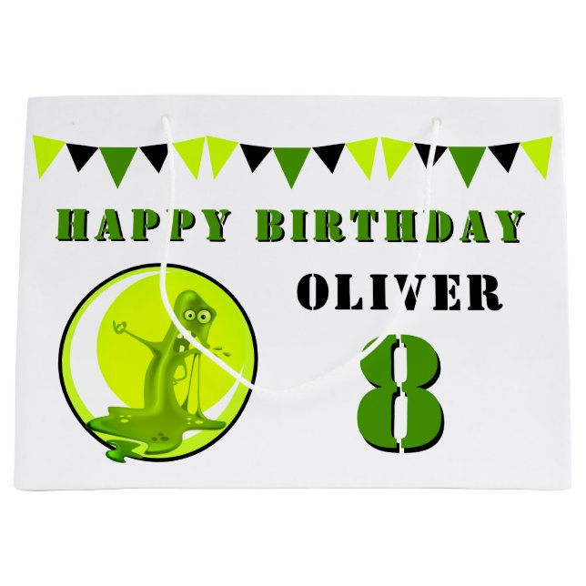 Grand Sac Cadeau Monstre mince vert Funny Anniversaire des enfants (Devant)