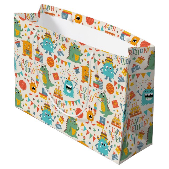 Grand Sac Cadeau Monstres de fête (Dos Angle)