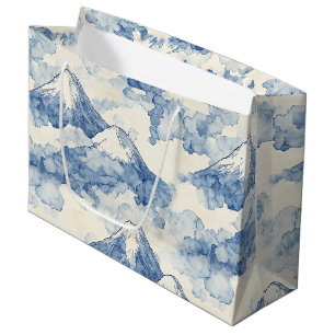 Grand Sac Cadeau Montagnes enneigées bleu blanc équilibrées