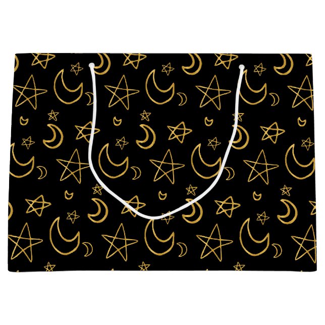 Grand Sac Cadeau Moons et étoiles Motif or (Devant)