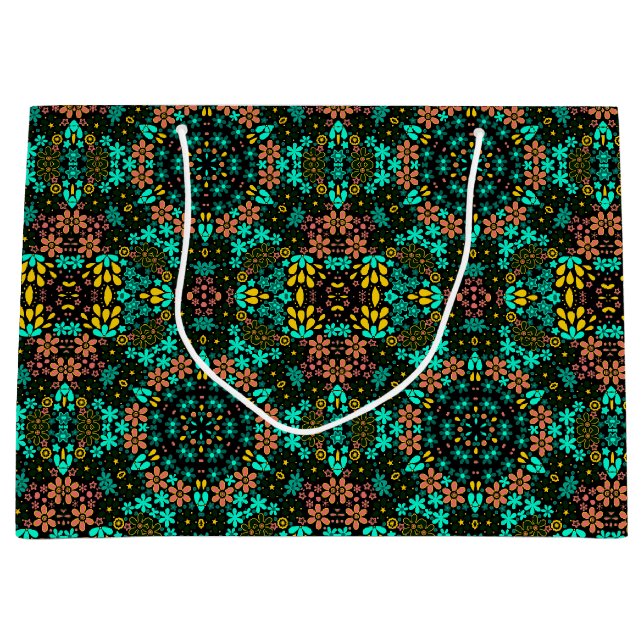 Grand Sac Cadeau Mosaïque Abstraite kaléidoscopique fleurs florales (Devant)