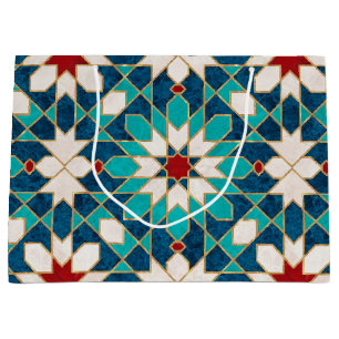 Grand Sac Cadeau Mosaïque marocaine de marbre blanc Turquoise bleu