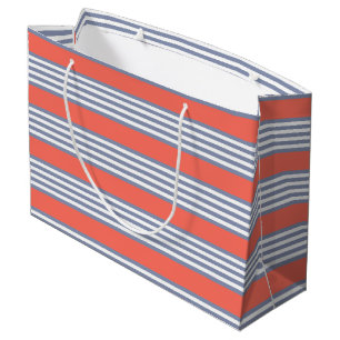 Grand Sac Cadeau Motif à cinq bandes bleu-gris avec corail vivant