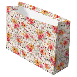 Grand Sac Cadeau Motif à fleurs Orange Doodle Garden