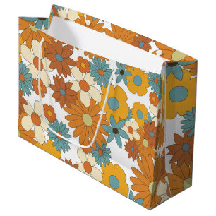 Grand Sac Cadeau Motif à fleurs rétro coloré