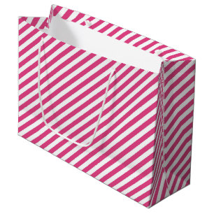 Grand Sac Cadeau Motif à rayures roses et blanches diagonales