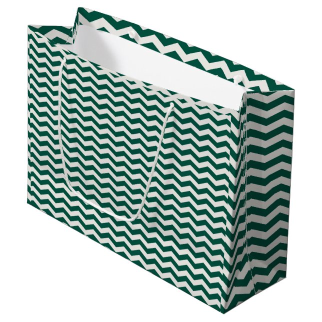Grand Sac Cadeau Motif à rayures zig zag Chevron vert sarcelle (Devant Angle)