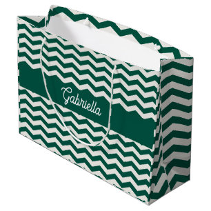 Grand Sac Cadeau Motif à rayures zig zag Chevron vert sarcelle
