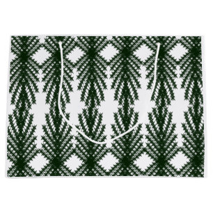Grand Sac Cadeau Motif Abstrait Personnalisé d'Arbre de Pin Vert Fo