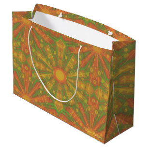 Grand Sac Cadeau motif abstrait "Sunshine" en orange et jaune