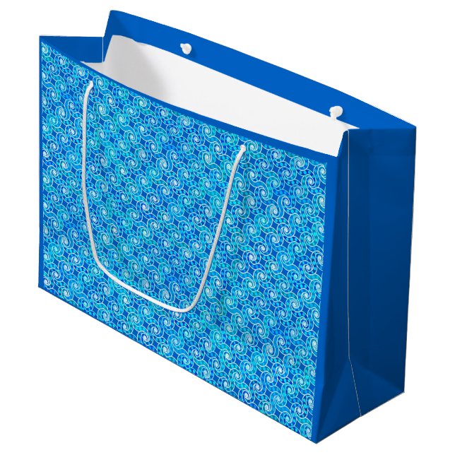 Grand Sac Cadeau motif Abstrait tourbillon - bleu, turquoise et bla (Devant Angle)