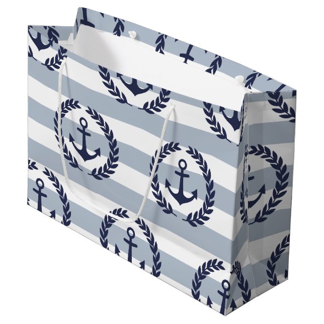Grand Sac Cadeau Motif Ancre (Devant Angle)