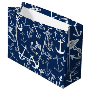 Grand Sac Cadeau Motif Ancre bleu marine